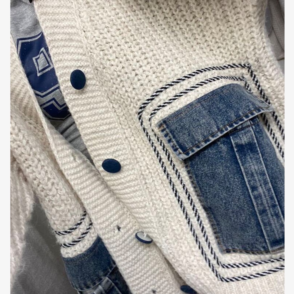 Cozy Beige Button Down Denim Pockets Oversized Cardigan - Picture 4 of 9